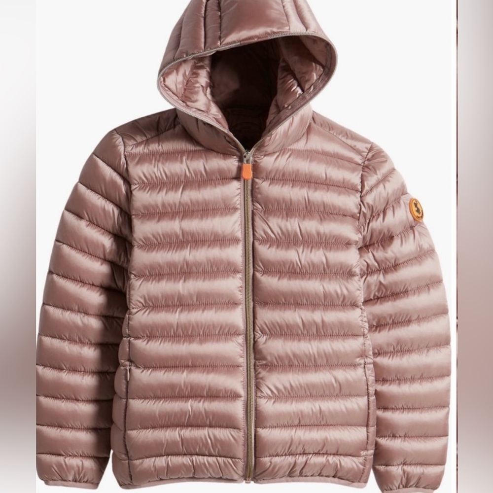 SAVE THE DUCK Shiny Rose Gold Puffer Kids Jacket (Size 14)